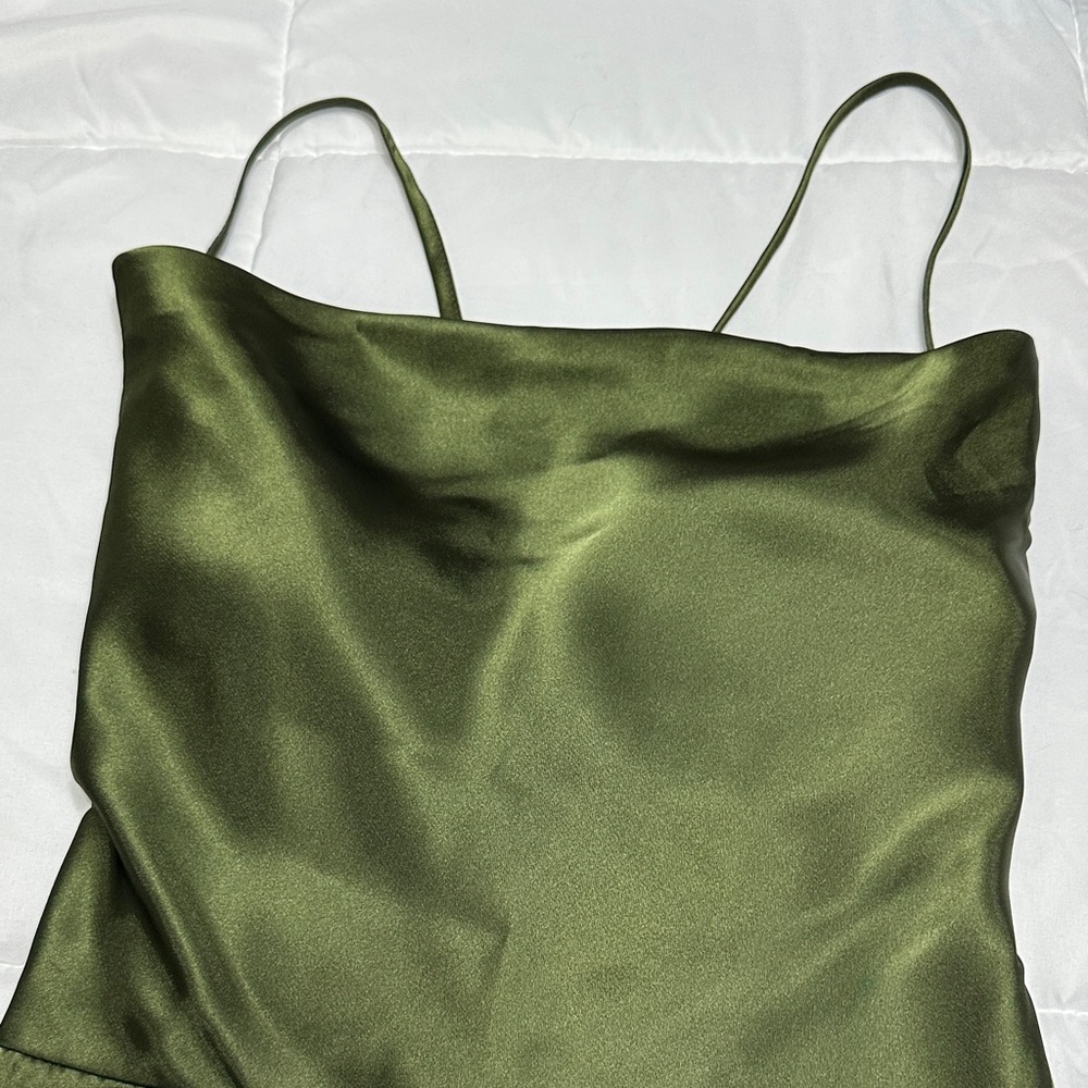 Galina Signature Elegant Green Satin Long Dress